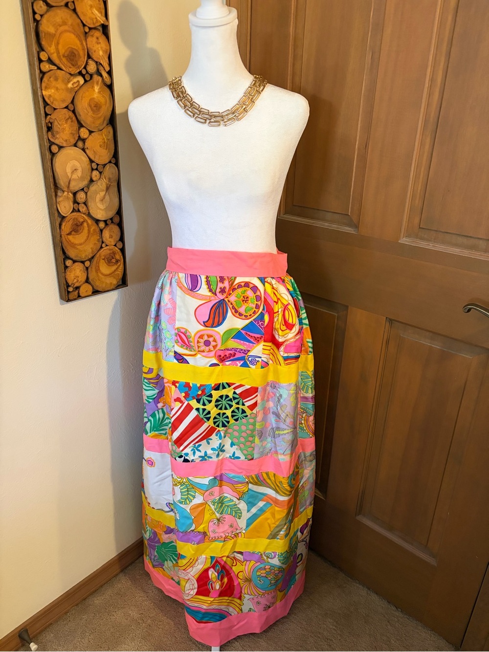 Midge Grant vintage Patchwork Maxi Skirt Size 10 Retro Mod Boho Statement Piece